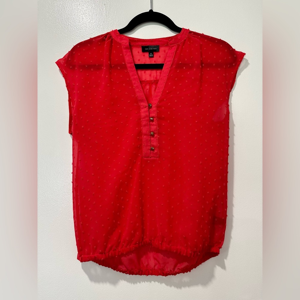 The Limited Women Coral Pink V-Neck Short Sleeve Blouse Transparent Size XS EUC